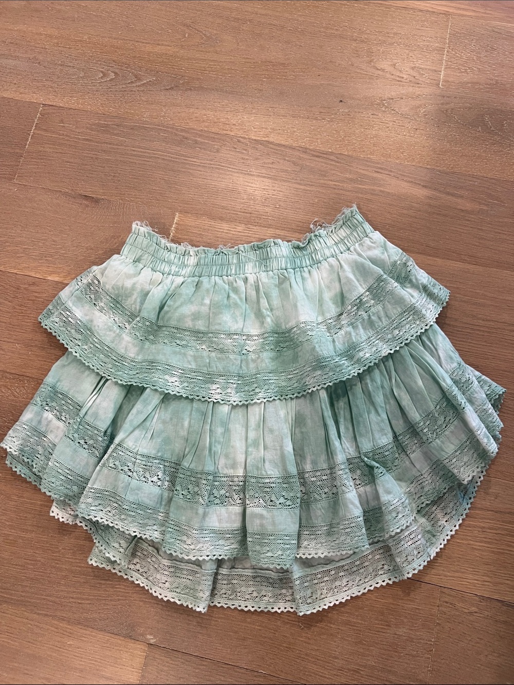 LoveShackFancy Women's Tiered Lace-Trim Skirt — Mint Green